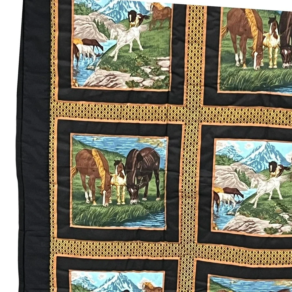 Western Horse Scenic Patchwork‎ Quilt Throw 44x66 Cabin Lodge Rustic